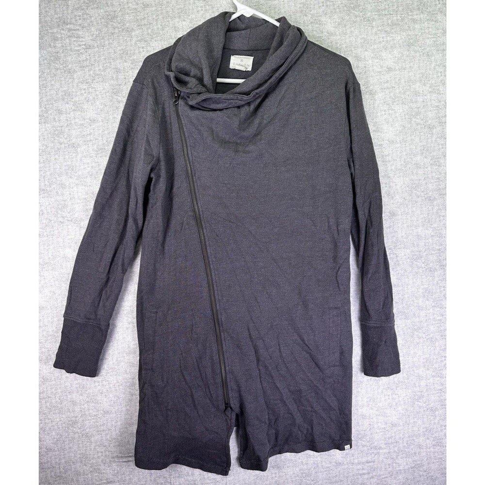 Caslon Wrap Full Zip Asymmetric Knit Jacket in Heather Gray Womens Medium Long